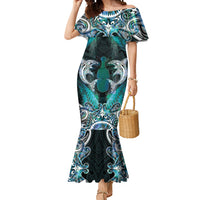 New Zealand Kotiate Weapon Mermaid Dress Aotearoa Mango Paua Shell Maori Pattern LT22 Women Blue - Polynesian Pride