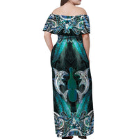New Zealand Kotiate Weapon Off Shoulder Maxi Dress Aotearoa Mango Paua Shell Maori Pattern LT22 - Polynesian Pride