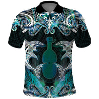New Zealand Kotiate Weapon Polo Shirt Aotearoa Mango Paua Shell Maori Pattern LT22 Blue - Polynesian Pride