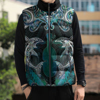 New Zealand Kotiate Weapon Sleeveless Puffer Jacket Aotearoa Mango Paua Shell Maori Pattern