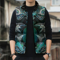 New Zealand Kotiate Weapon Sleeveless Puffer Jacket Aotearoa Mango Paua Shell Maori Pattern