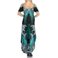 New Zealand Kotiate Weapon Summer Maxi Dress Aotearoa Mango Paua Shell Maori Pattern LT22 - Polynesian Pride