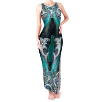 New Zealand Kotiate Weapon Tank Maxi Dress Aotearoa Mango Paua Shell Maori Pattern LT22 Women Blue - Polynesian Pride
