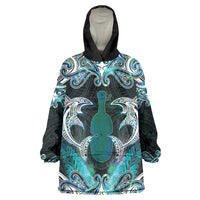 New Zealand Kotiate Weapon Wearable Blanket Hoodie Aotearoa Mango Paua Shell Maori Pattern