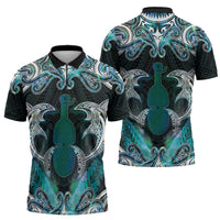 New Zealand Kotiate Weapon Zipper Polo Shirt Aotearoa Mango Paua Shell Maori Pattern