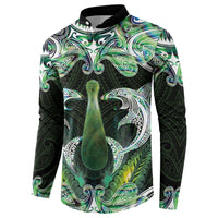 New Zealand Mere Pounamu Weapon Button Sweatshirt Aotearoa Mango Paua Shell Maori Pattern
