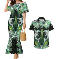 New Zealand Mere Pounamu Weapon Couples Matching Mermaid Dress and Hawaiian Shirt Aotearoa Mango Paua Shell Maori Pattern LT22 Green - Polynesian Pride