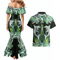 New Zealand Mere Pounamu Weapon Couples Matching Mermaid Dress and Hawaiian Shirt Aotearoa Mango Paua Shell Maori Pattern LT22 - Polynesian Pride