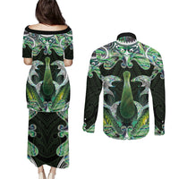 New Zealand Mere Pounamu Weapon Couples Matching Puletasi and Long Sleeve Button Shirt Aotearoa Mango Paua Shell Maori Pattern LT22 - Polynesian Pride