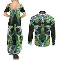 New Zealand Mere Pounamu Weapon Couples Matching Summer Maxi Dress and Long Sleeve Button Shirt Aotearoa Mango Paua Shell Maori Pattern LT22 - Polynesian Pride