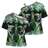 New Zealand Mere Pounamu Weapon Cross Shoulder Shirt Aotearoa Mango Paua Shell Maori Pattern