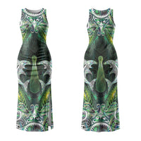 New Zealand Mere Pounamu Weapon Family Matching Tank Maxi Dress and Hawaiian Shirt Aotearoa Mango Paua Shell Maori Pattern LT22 Mom's Dress Green - Polynesian Pride