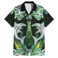 New Zealand Mere Pounamu Weapon Family Matching Tank Maxi Dress and Hawaiian Shirt Aotearoa Mango Paua Shell Maori Pattern LT22 Dad's Shirt - Short Sleeve Green - Polynesian Pride