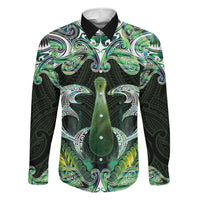 New Zealand Mere Pounamu Weapon Family Matching Tank Maxi Dress and Hawaiian Shirt Aotearoa Mango Paua Shell Maori Pattern LT22 Daughter's Dress Green - Polynesian Pride