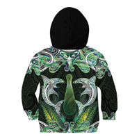 New Zealand Mere Pounamu Weapon Kid Hoodie Aotearoa Mango Paua Shell Maori Pattern