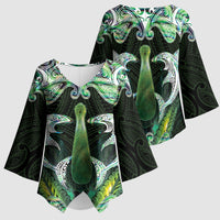 New Zealand Mere Pounamu Weapon Kimono Sleeve Blouse Aotearoa Mango Paua Shell Maori Pattern