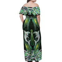 New Zealand Mere Pounamu Weapon Off Shoulder Maxi Dress Aotearoa Mango Paua Shell Maori Pattern LT22 - Polynesian Pride