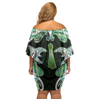New Zealand Mere Pounamu Weapon Off Shoulder Short Dress Aotearoa Mango Paua Shell Maori Pattern LT22 - Polynesian Pride