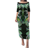 New Zealand Mere Pounamu Weapon Puletasi Aotearoa Mango Paua Shell Maori Pattern LT22 Long Dress Green - Polynesian Pride