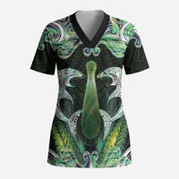 New Zealand Mere Pounamu Weapon Scrub Top Aotearoa Mango Paua Shell Maori Pattern