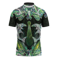 New Zealand Mere Pounamu Weapon Zipper Polo Shirt Aotearoa Mango Paua Shell Maori Pattern