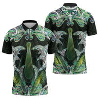 New Zealand Mere Pounamu Weapon Zipper Polo Shirt Aotearoa Mango Paua Shell Maori Pattern LT22 - Polynesian Pride