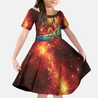 New Zealand Kea Bird Matariki Personalised Family Matching Mermaid Dress and Hawaiian Shirt Silver Fern Maori Pattern LT22 Daughter's Dress Orange - Polynesian Pride