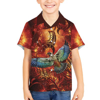 New Zealand Kea Bird Matariki Personalised Family Matching Mermaid Dress and Hawaiian Shirt Silver Fern Maori Pattern LT22 Son's Shirt Orange - Polynesian Pride