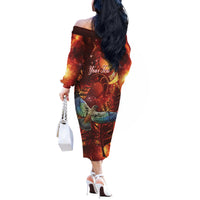 New Zealand Kea Bird Matariki Personalised Off The Shoulder Long Sleeve Dress Silver Fern Maori Pattern