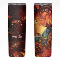 New Zealand Kea Bird Matariki Personalised Skinny Tumbler Silver Fern Maori Pattern LT22 Orange - Polynesian Pride