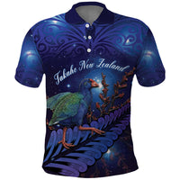 Takahe New Zealand Personalised Polo Shirt Harakeke Silver Fern Maori Pattern LT22 Blue - Polynesian Pride