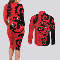 New Zealand Matariki Couples Matching Long Sleeve Bodycon Dress and Long Sleeve Button Shirt Maori New Year Koru Pattern