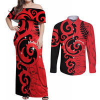 New Zealand Matariki Couples Matching Off Shoulder Maxi Dress and Long Sleeve Button Shirt Maori New Year Koru Pattern
