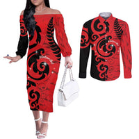 New Zealand Matariki Couples Matching Off The Shoulder Long Sleeve Dress and Long Sleeve Button Shirt Maori New Year Koru Pattern
