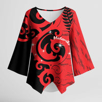 New Zealand Matariki Kimono Sleeve Blouse Maori New Year Koru Pattern LT22 Female Red - Polynesian Pride