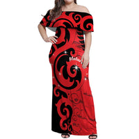 New Zealand Matariki Off Shoulder Maxi Dress Maori New Year Koru Pattern LT22 Women Red - Polynesian Pride