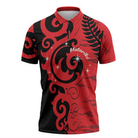 New Zealand Matariki Zipper Polo Shirt Maori New Year Koru Pattern