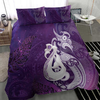 New Zealand Matariki Bedding Set Maori Manaia Galaxy Silver Fern Purple Color