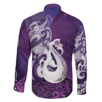 New Zealand Matariki Family Matching Off The Shoulder Long Sleeve Dress and Hawaiian Shirt Maori Manaia Galaxy Silver Fern Purple Color LT22 - Polynesian Pride