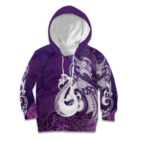 New Zealand Matariki Kid Hoodie Maori Manaia Galaxy Silver Fern Purple Color