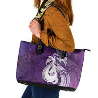 New Zealand Matariki Leather Tote Bag Maori Manaia Galaxy Silver Fern Purple Color