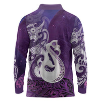 New Zealand Matariki Long Sleeve Polo Shirt Maori Manaia Galaxy Silver Fern Purple Color