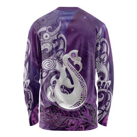 New Zealand Matariki Long Sleeve Shirt Maori Manaia Galaxy Silver Fern Purple Color