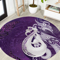 New Zealand Matariki Round Carpet Maori Manaia Galaxy Silver Fern Purple Color