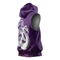 New Zealand Matariki Sleeveless Hoodie Maori Manaia Galaxy Silver Fern Purple Color
