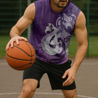 New Zealand Matariki Sleeveless Hoodie Maori Manaia Galaxy Silver Fern Purple Color