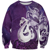 New Zealand Matariki Sweatshirt Maori Manaia Galaxy Silver Fern Purple Color