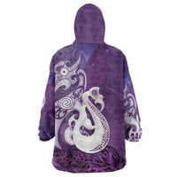 New Zealand Matariki Wearable Blanket Hoodie Maori Manaia Galaxy Silver Fern Purple Color