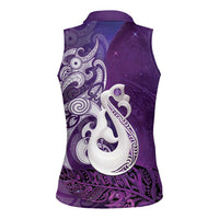New Zealand Matariki Women Sleeveless Polo Shirt Maori Manaia Galaxy Silver Fern Purple Color LT22 - Polynesian Pride