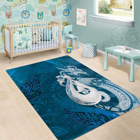 New Zealand Matariki Area Rug Maori Manaia Galaxy Silver Fern Blue Color